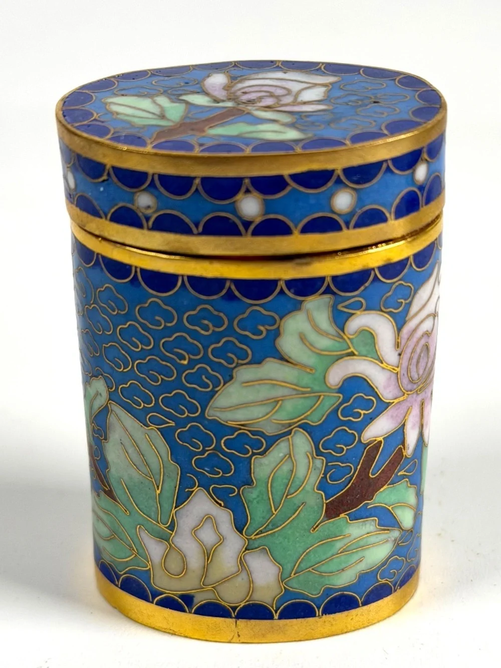 Vintage Chinese Cloisonné Small Canister Jar Set - 8 canisters w/ Original Box